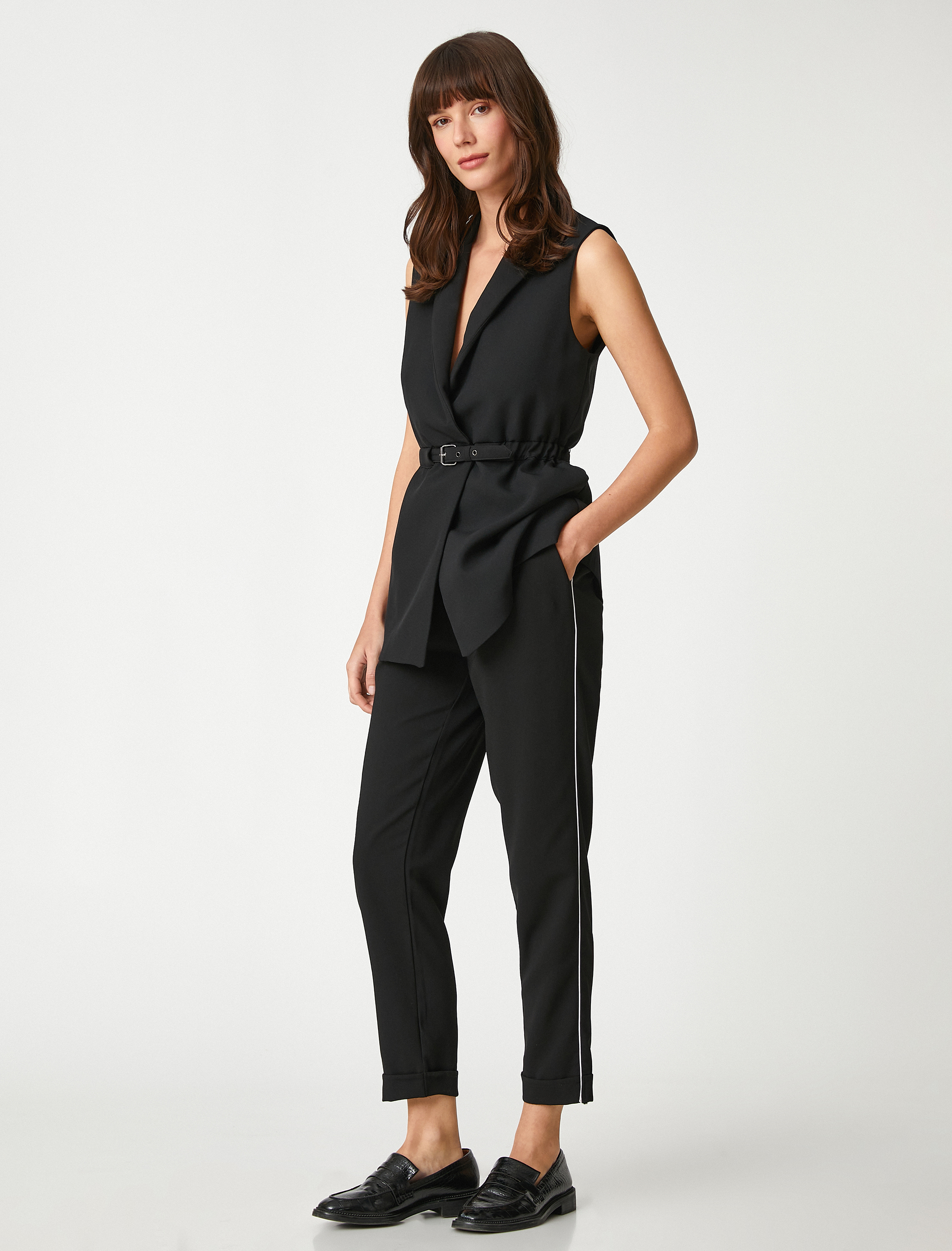   Rahat Pantolon Biye Detaylı Beli Lastikli Cepli