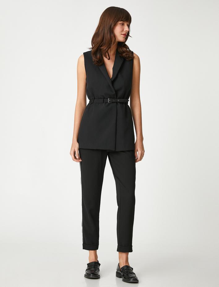  Rahat Pantolon Biye Detaylı Beli Lastikli Cepli