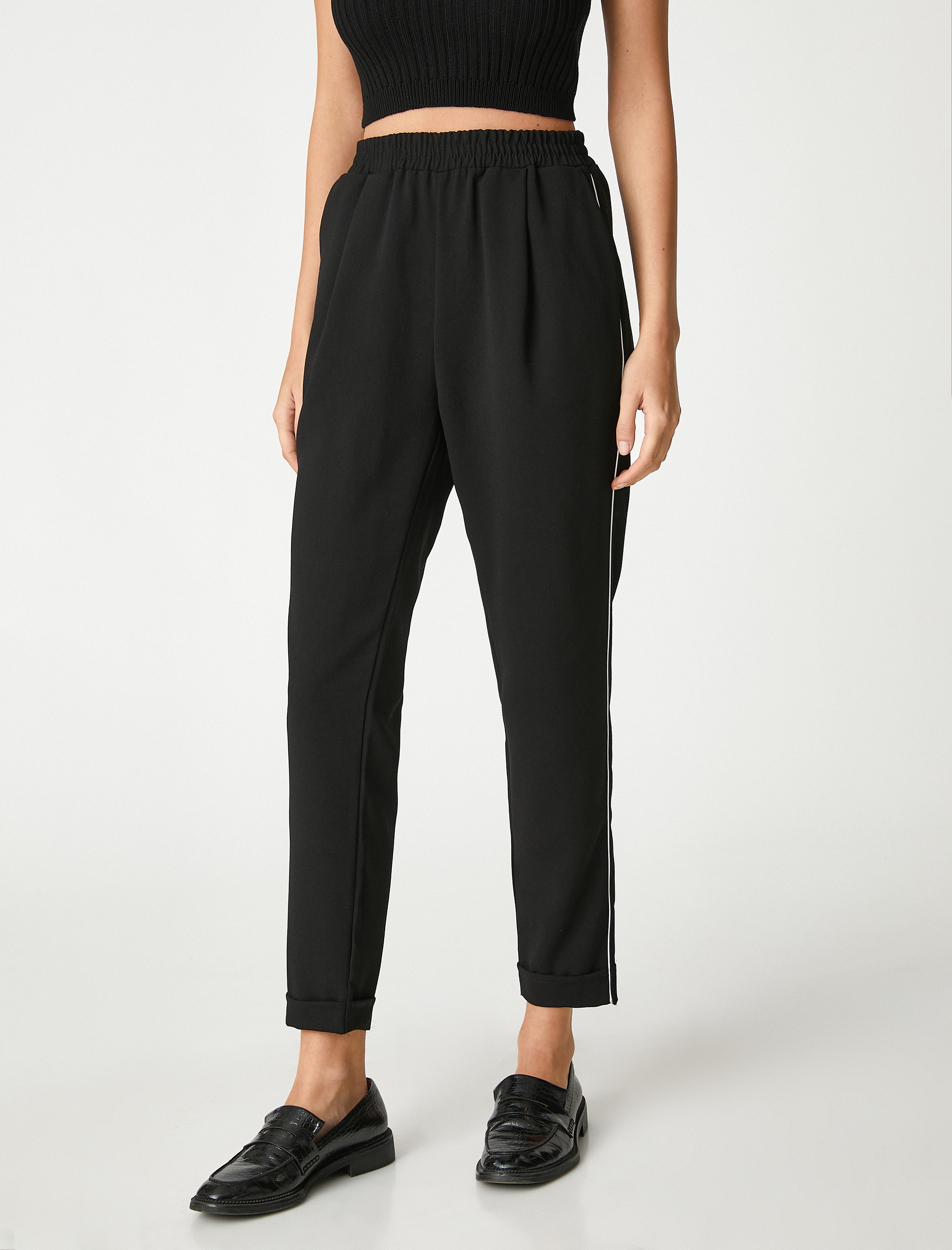   Rahat Pantolon Biye Detaylı Beli Lastikli Cepli