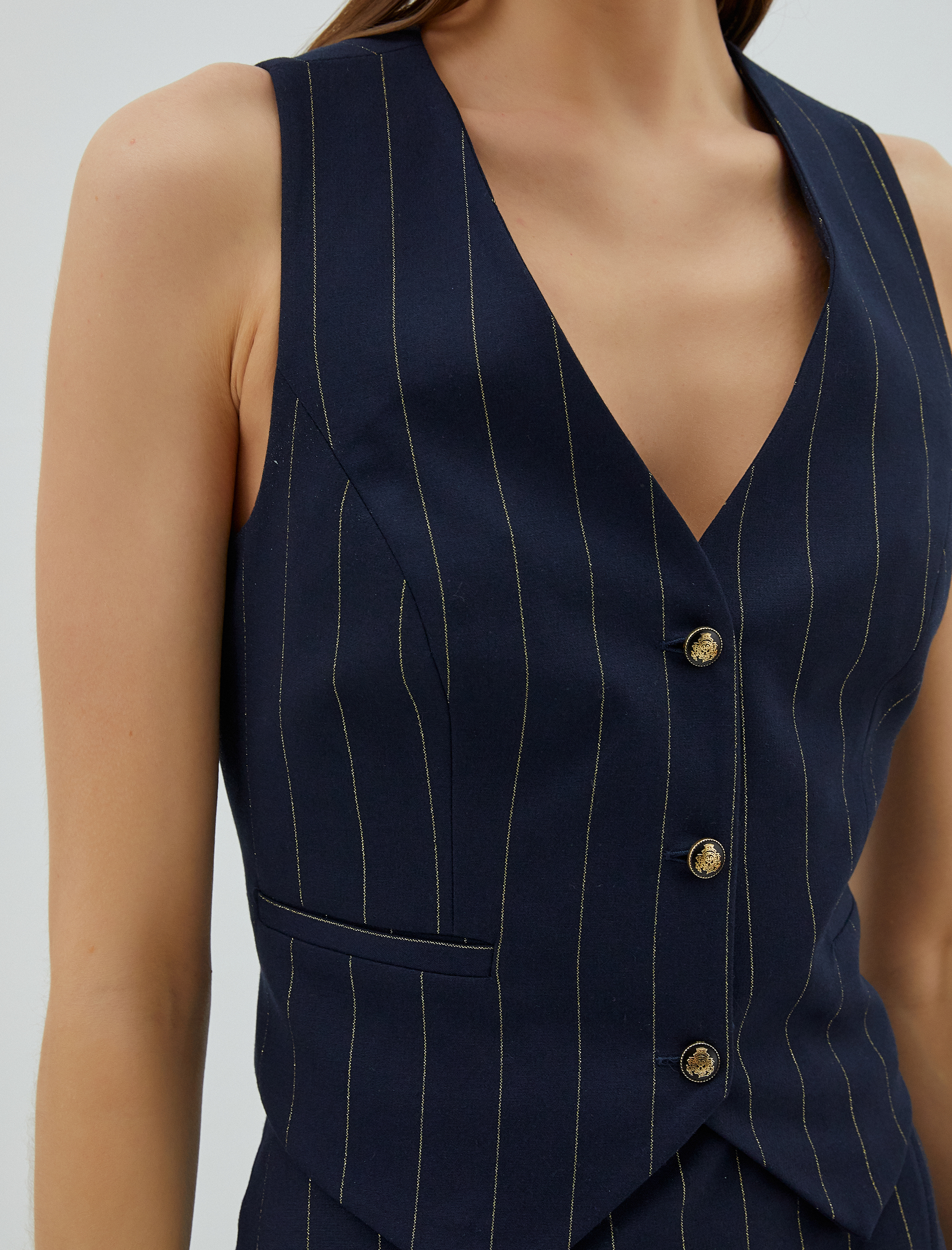   Crop Yelek Arma Düğmeli Cep Detaylı