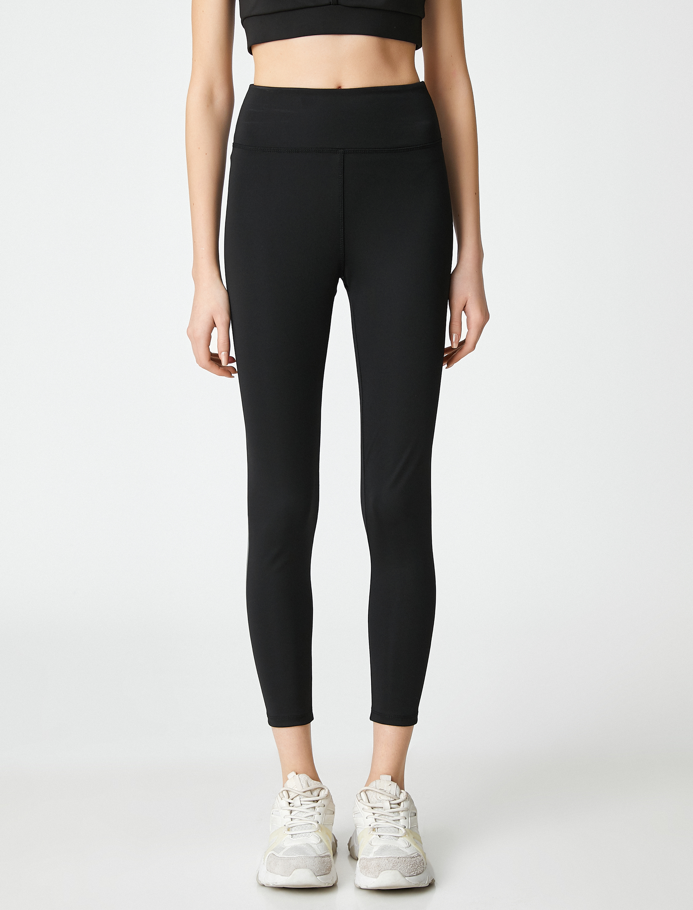   Basic Sporcu Tayt Yüksek Bel Reflektör Çizgi Baskılı