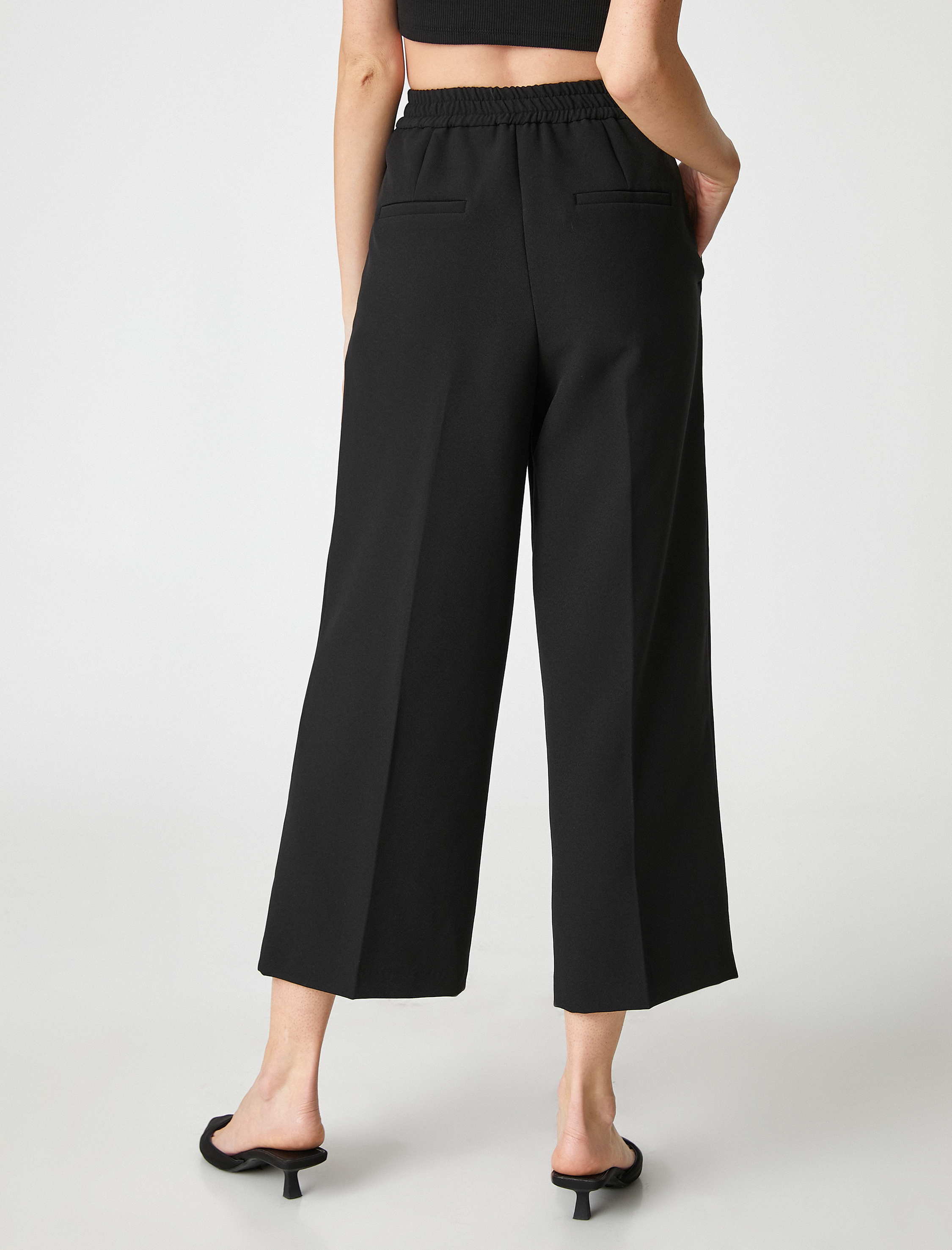   Crop Kumaş Pantolon Bol Paça Cepli