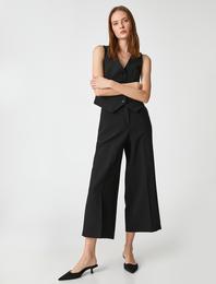 Crop Kumaş Pantolon Bol Paça Cepli