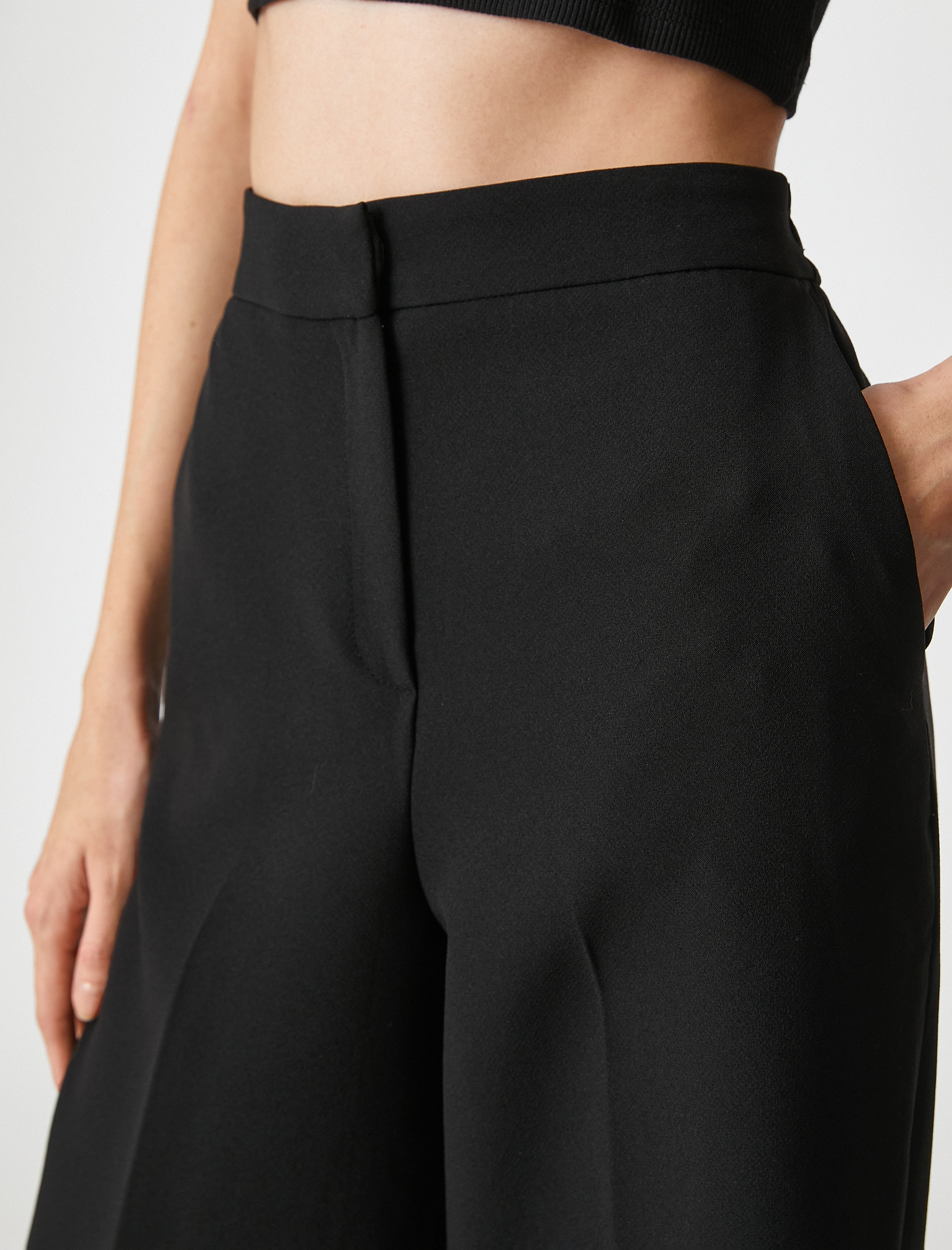   Crop Kumaş Pantolon Bol Paça Cepli