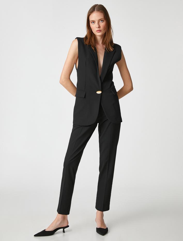  Cigarette Pantolon Dar Paça Cepli Yüksek Bel