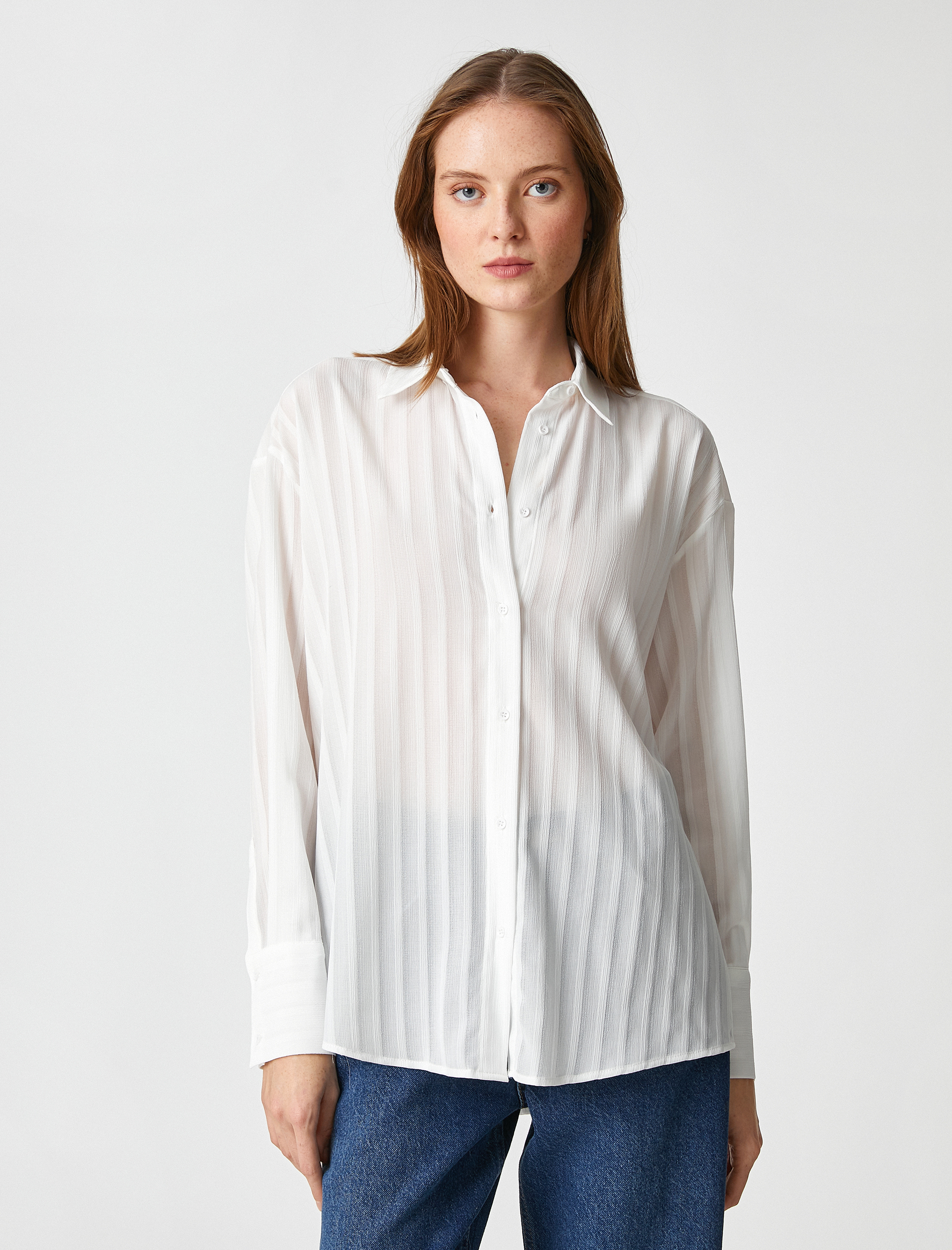   Çizgili Gömlek Düğmeli Uzun Kollu