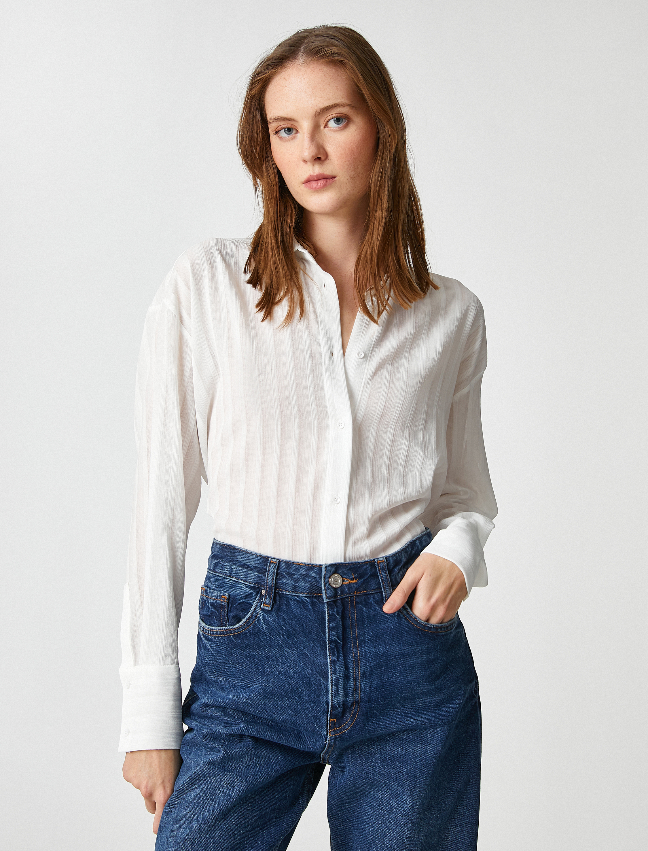   Çizgili Gömlek Düğmeli Uzun Kollu