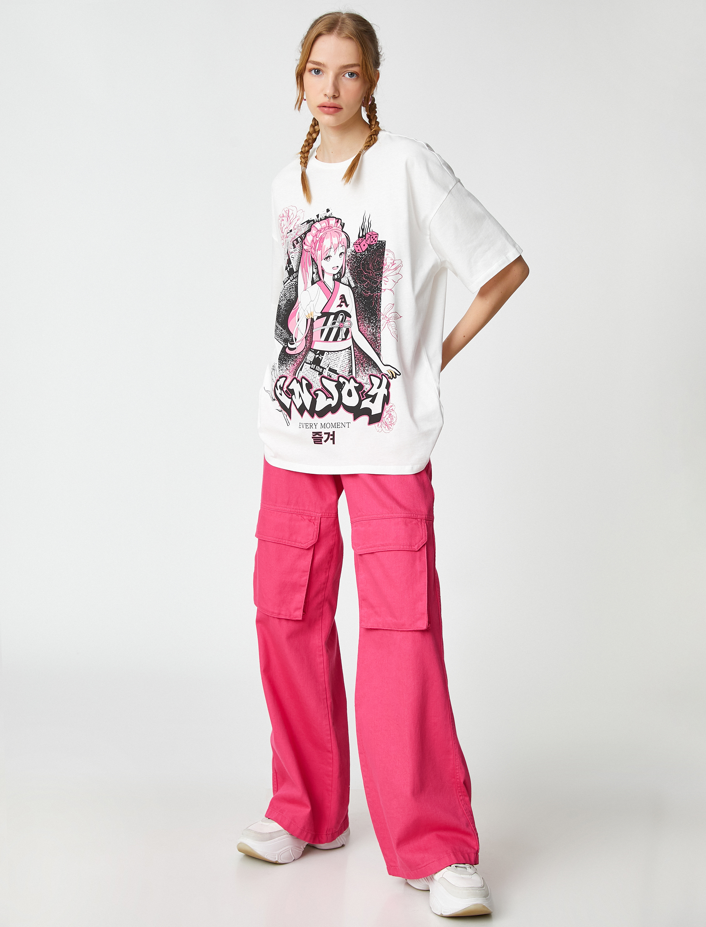   Anime Tişört Pamuklu Oversize Bisiklet Yaka Kısa Kollu