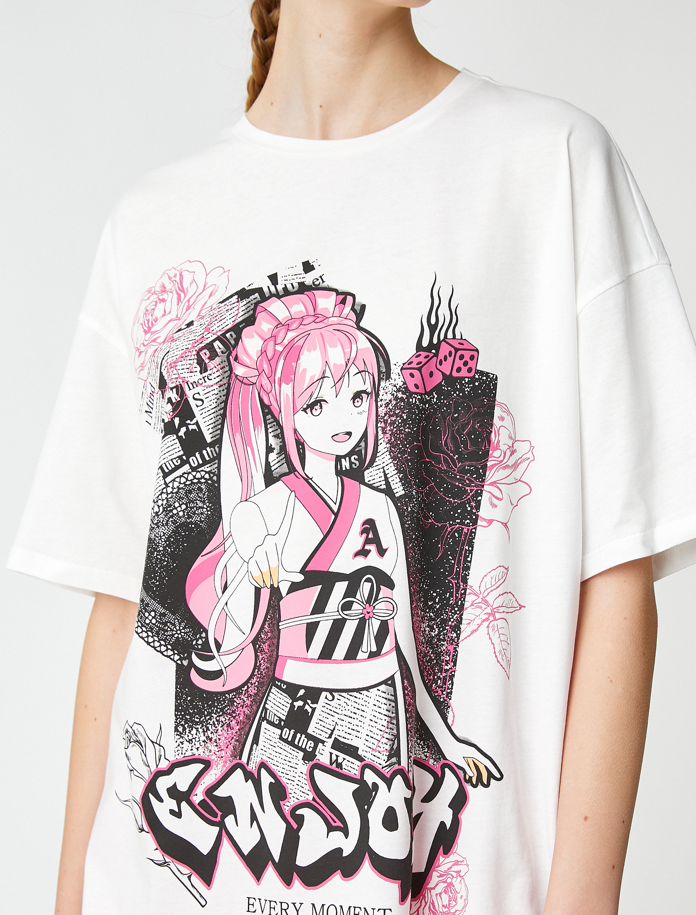   Anime Tişört Pamuklu Oversize Bisiklet Yaka Kısa Kollu