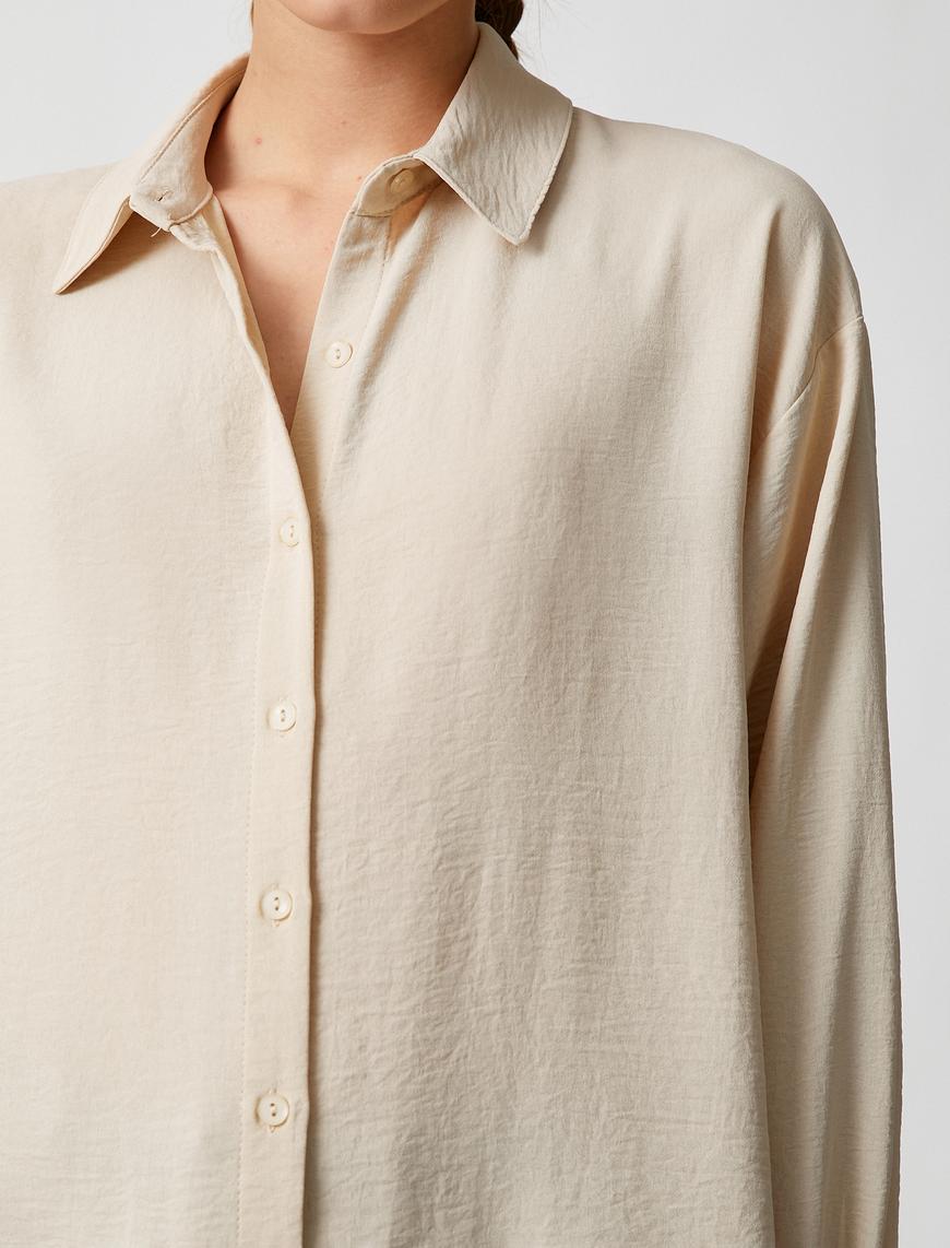   Oversize Gömlek Uzun Kollu Düğmeli Klasik Yaka