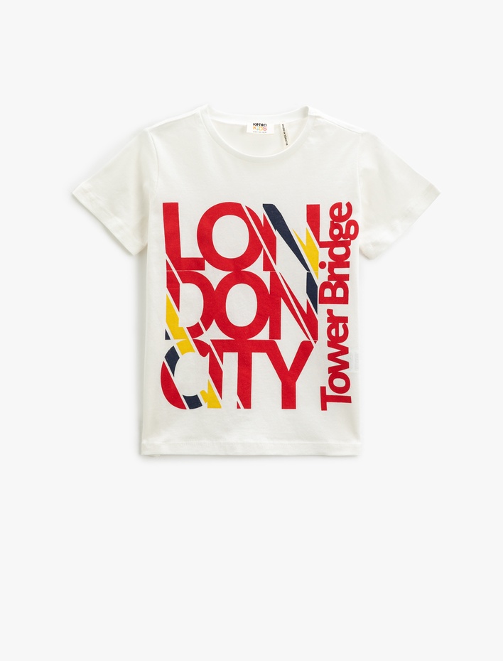 Erkek Çocuk Londra Baskılı Kısa Kollu Tişört Pamuklu Bisiklet Yaka