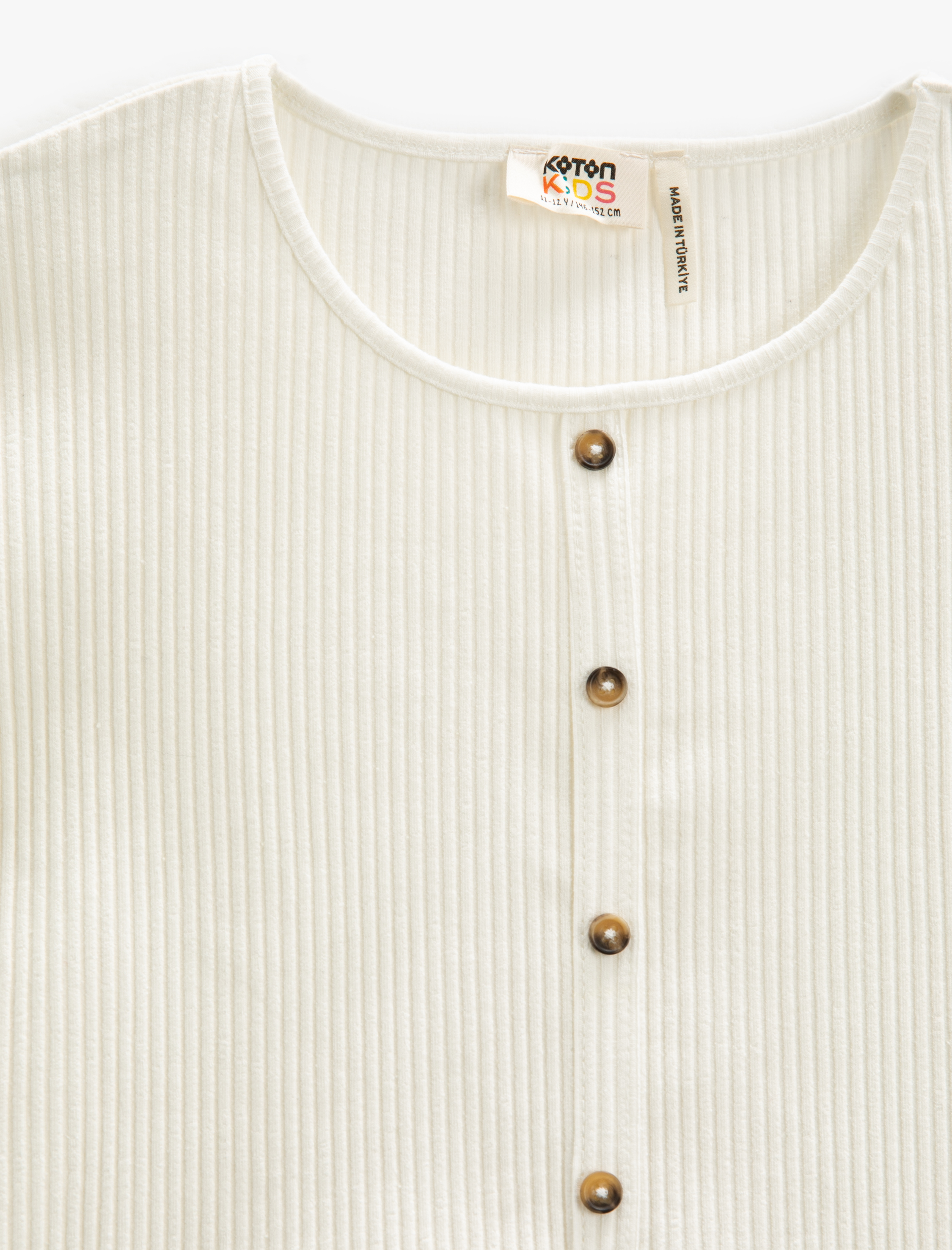  Kız Çocuk Basic Crop Tişört Beli Bağlamalı Fitilli Düğmeli Kısa Kollu