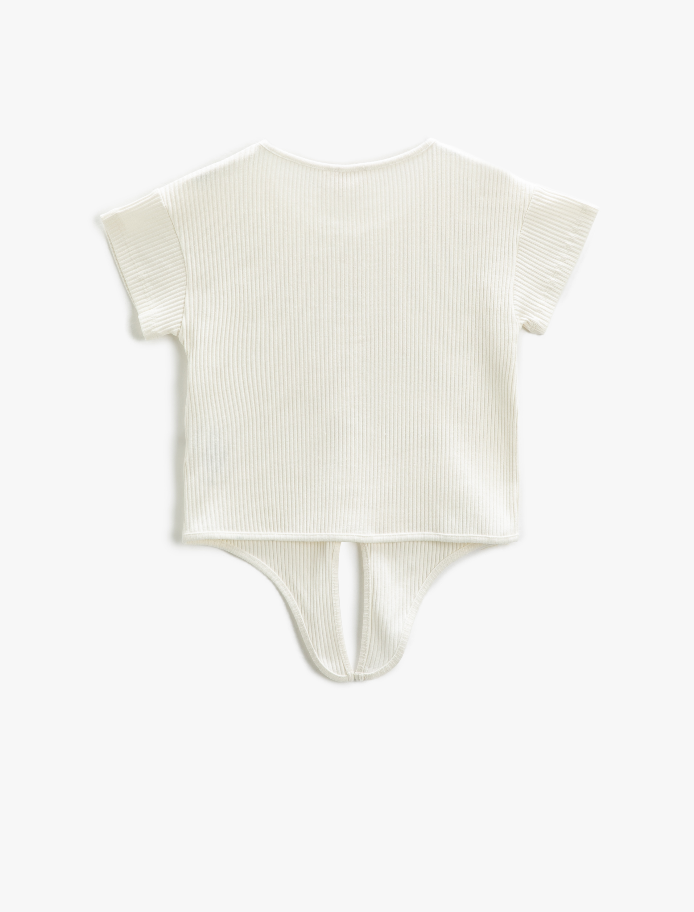  Kız Çocuk Basic Crop Tişört Beli Bağlamalı Fitilli Düğmeli Kısa Kollu