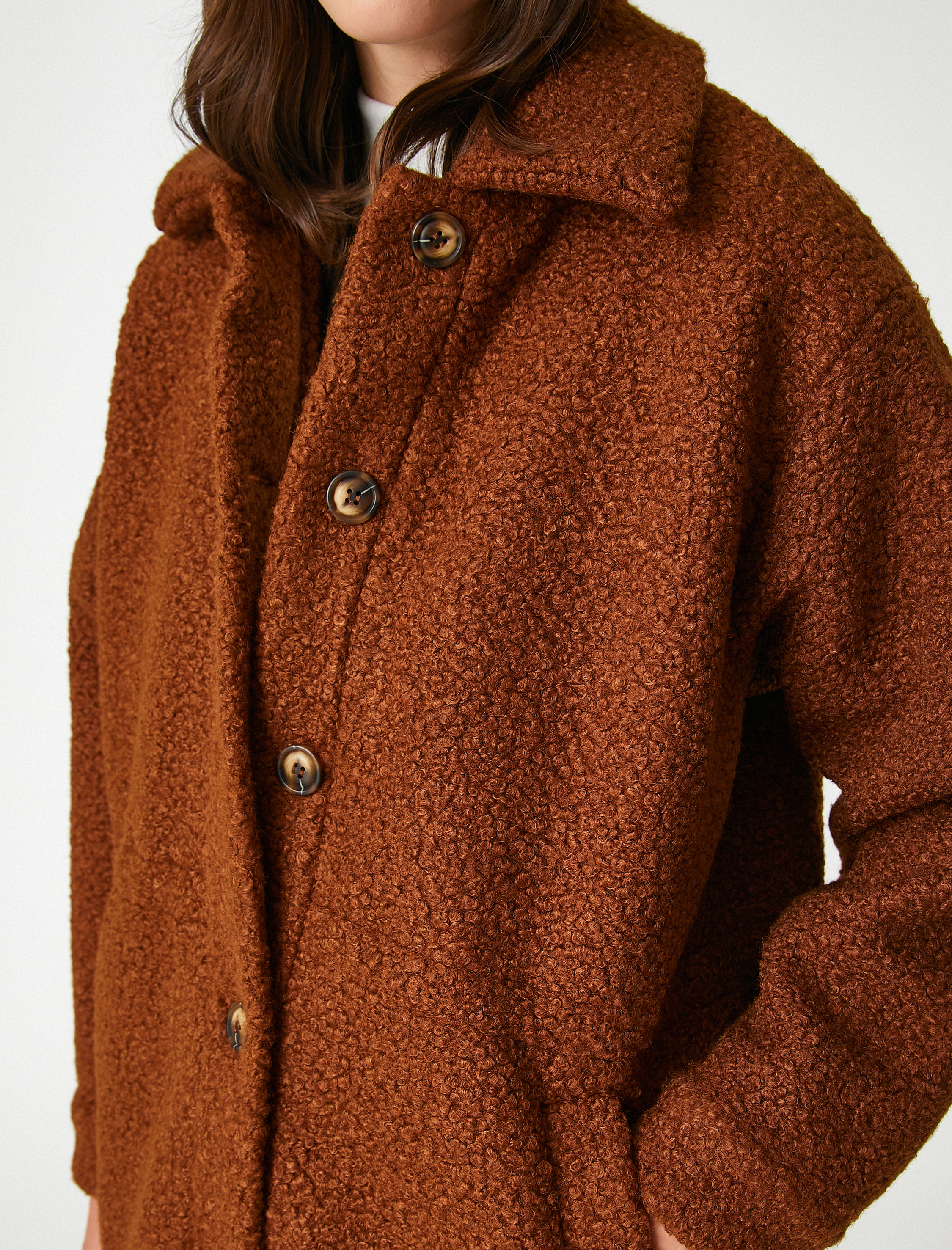   Koton X Şahika Ercümen - Oversize Cepli Düğmeli Uzun Buklet Ceket