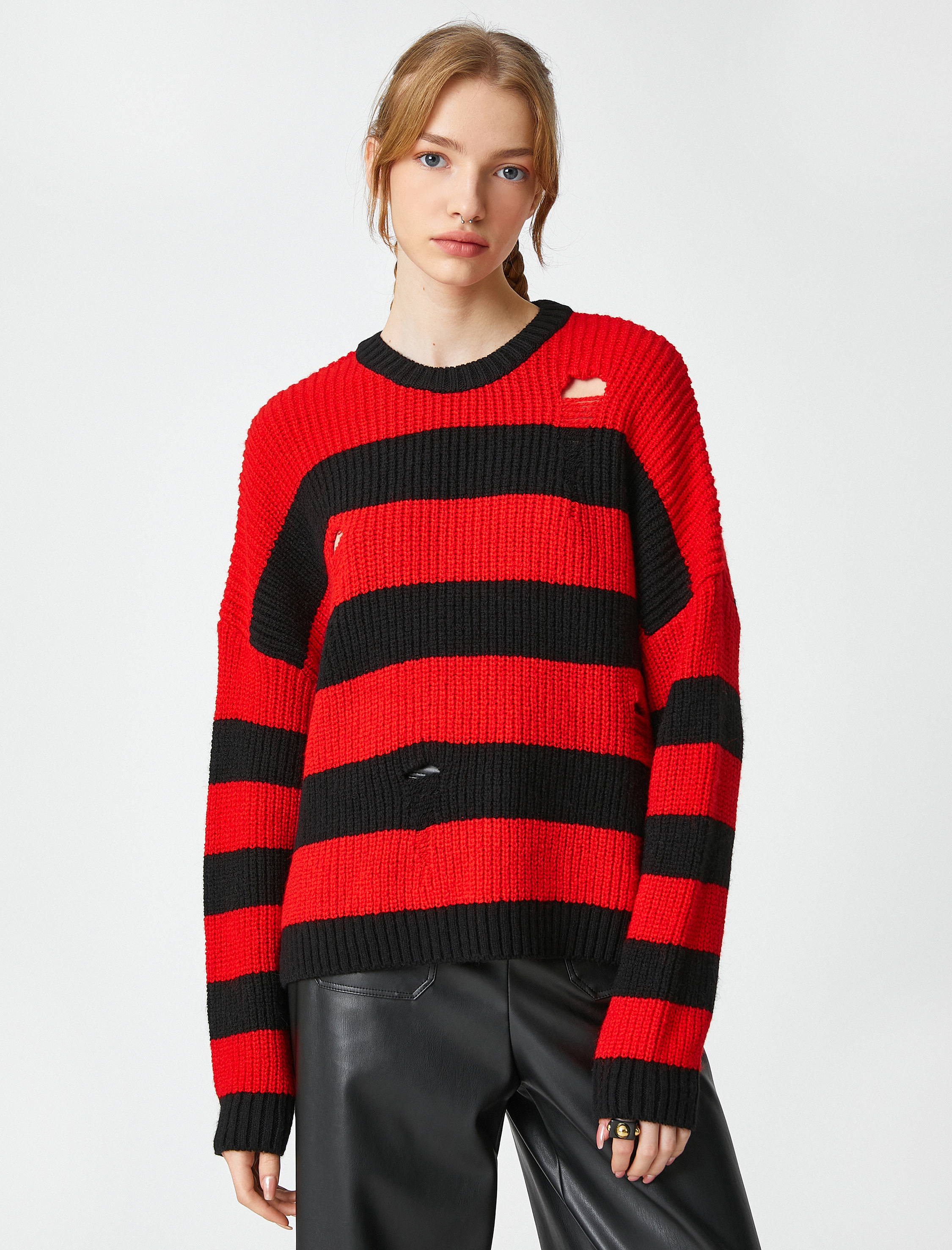   Örgü Triko Kazak Ajurlu Bisiklet Yaka Uzun Kollu