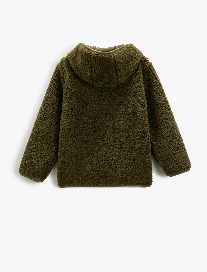Erkek Çocuk Peluş Sweat Kapşonlu Fermuarlı Cepli Uzun Kollu