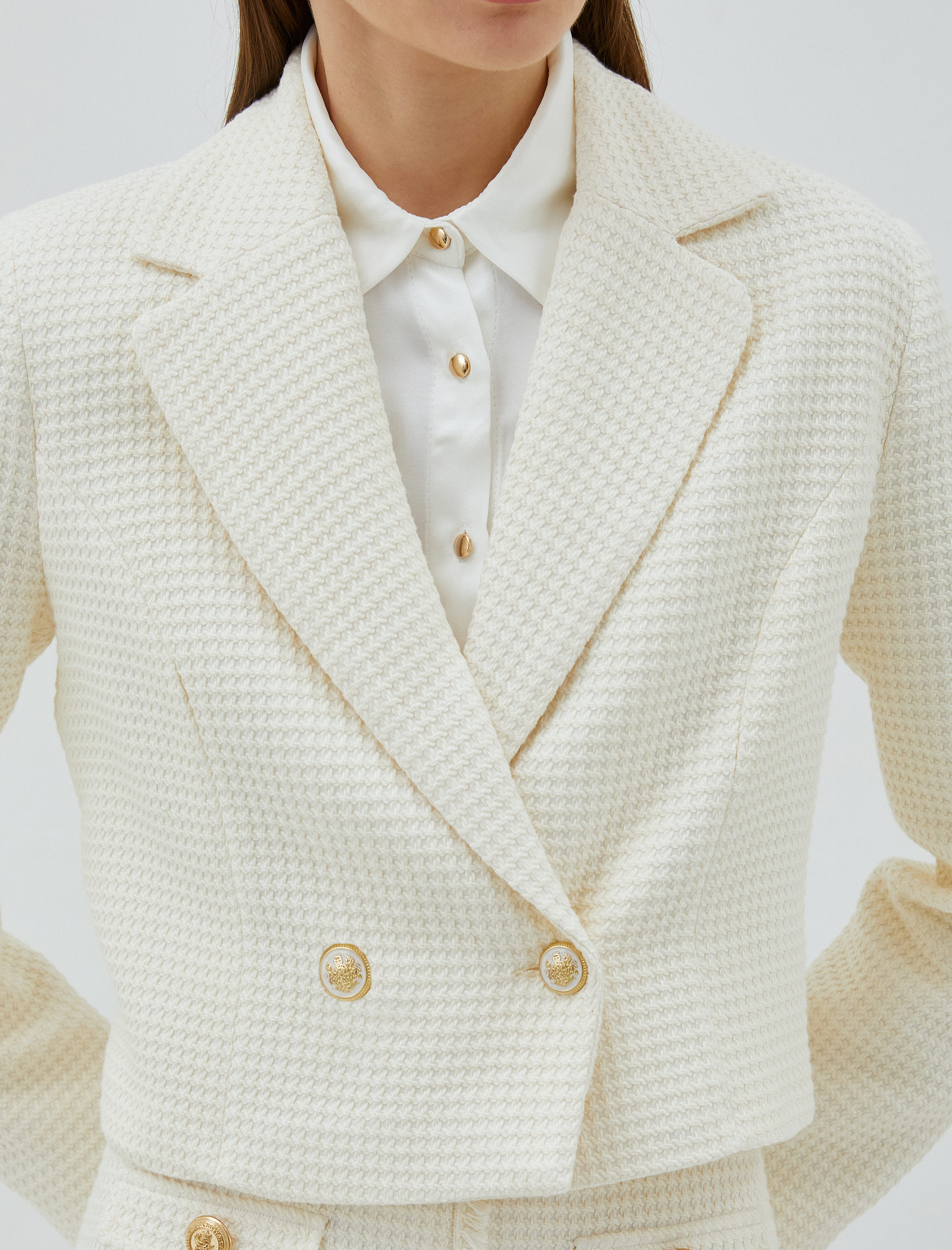   Crop Tüvit Ceket Kruvaze Arma Düğmeli