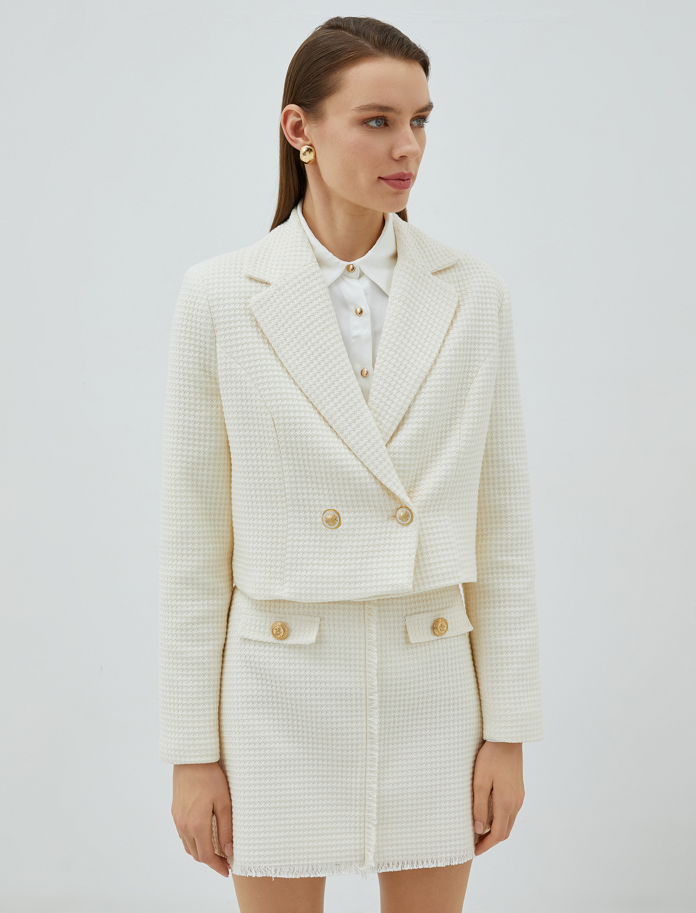   Crop Tüvit Ceket Kruvaze Arma Düğmeli