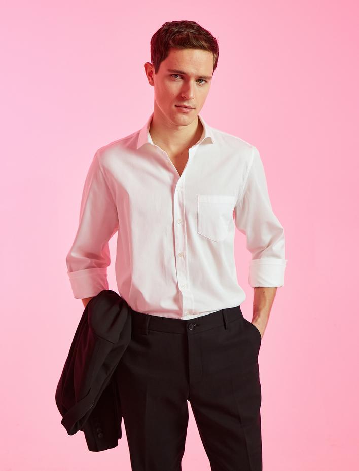  Basic Gömlek Klasik Yaka Cep Detaylı Non Iron