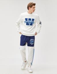 Kolej Sweatshirt Bisiklet Yaka Uzun Kollu İşleme Detaylı Şardonlu