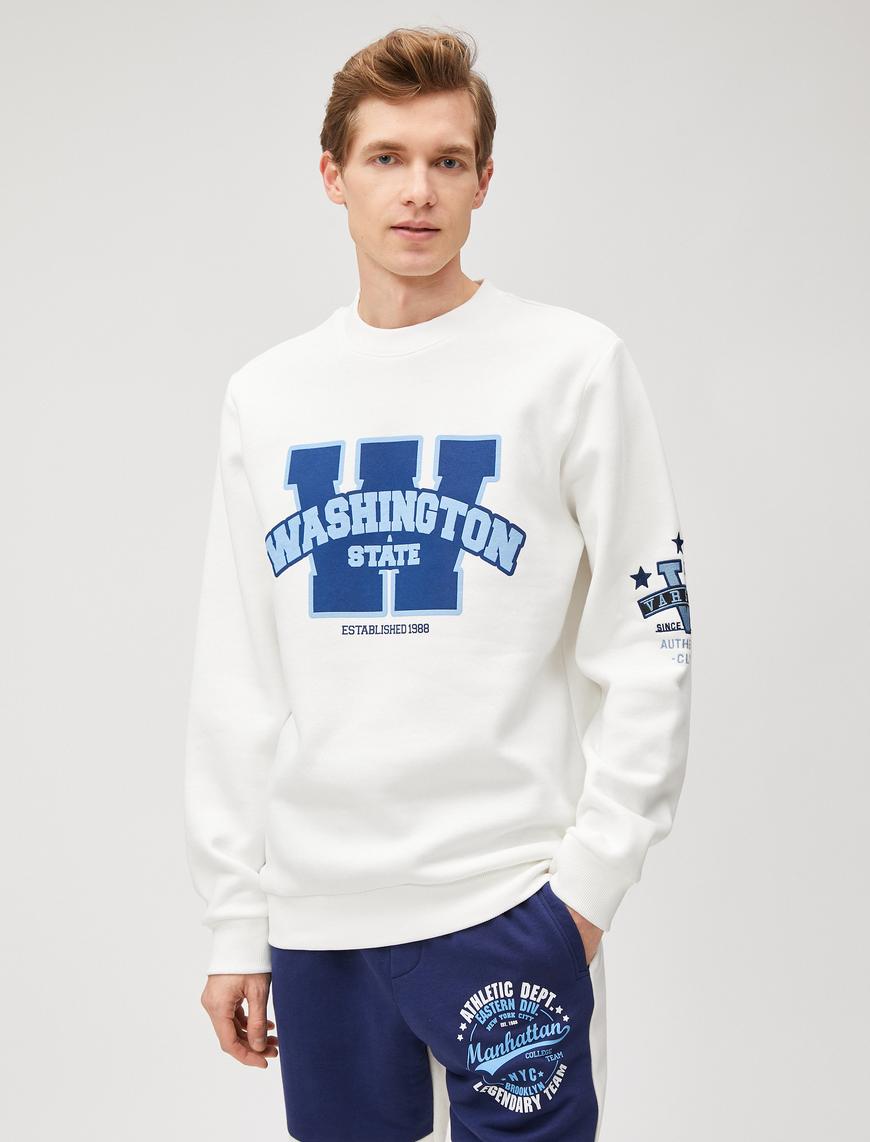   Kolej Sweatshirt Bisiklet Yaka Uzun Kollu İşleme Detaylı Şardonlu