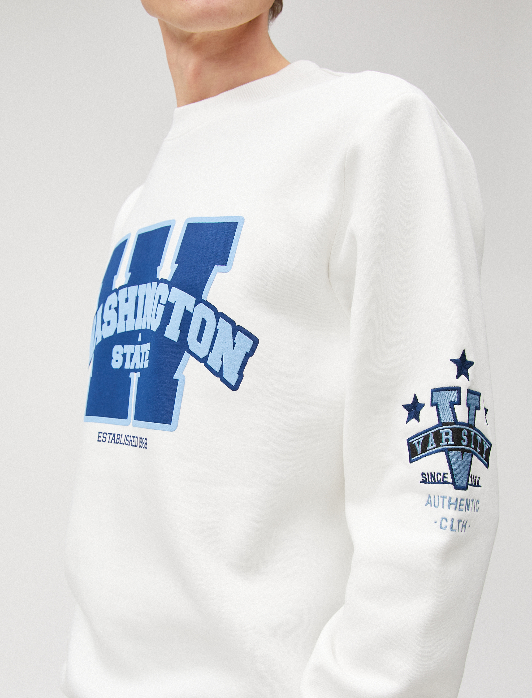 Kolej Sweatshirt Bisiklet Yaka Uzun Kollu İşleme Detaylı Şardonlu