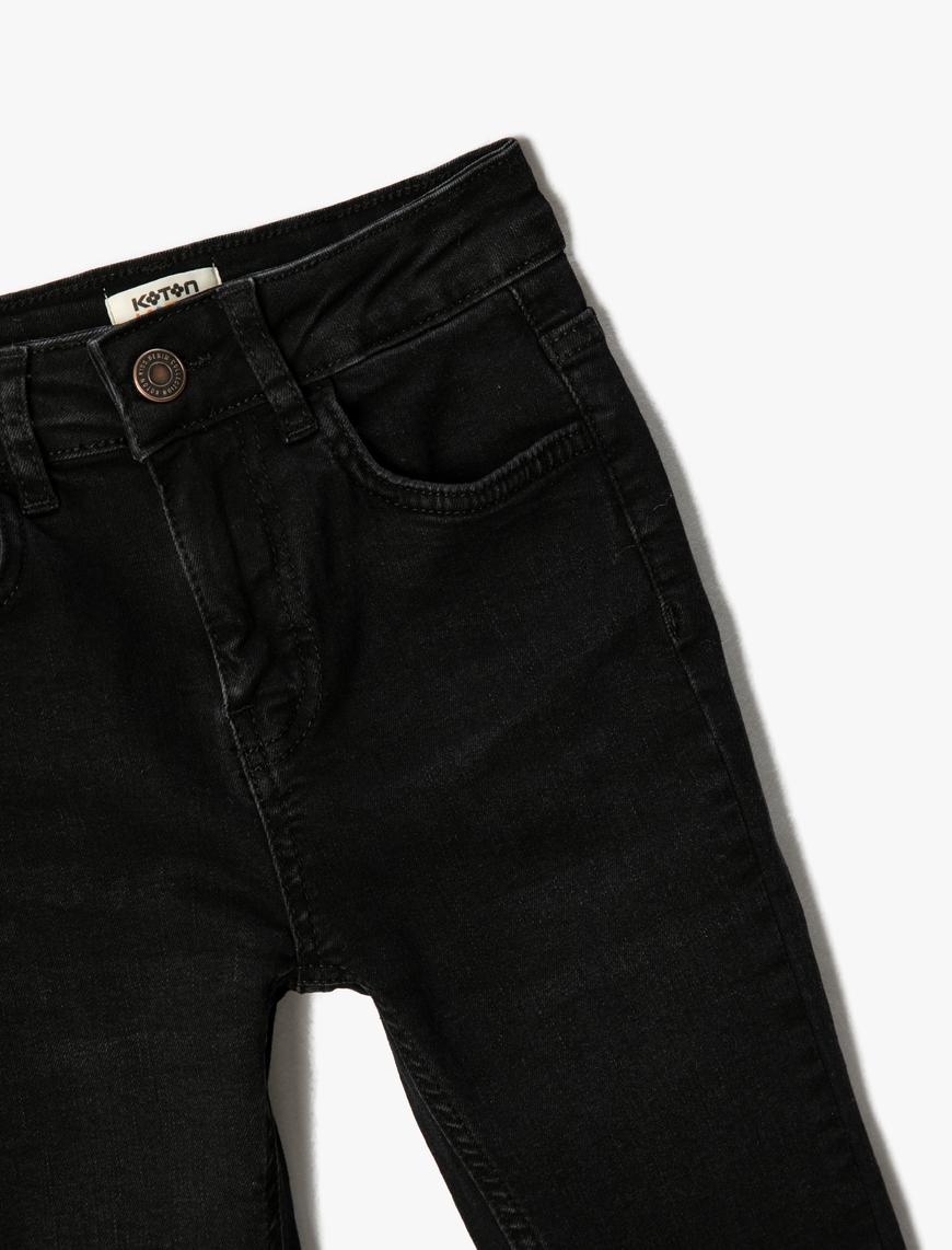  Erkek Çocuk Kot Pantolon Pamuklu Cepli - Slim Jean  Beli Ayarlanabilir Lastikli