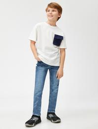 Kot Pantolon Pamuklu Cepli - Slim Jean  Beli Ayarlanabilir Lastikli