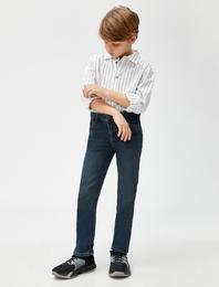 Kot Pantolon Cepli Pamuklu - Skinny Jean  Beli Ayarlanabilir Lastikli