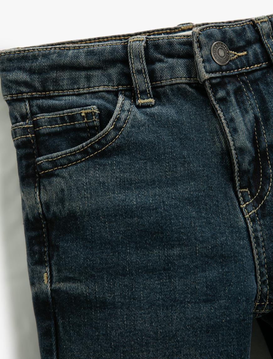  Erkek Çocuk Kot Pantolon Cepli Pamuklu - Skinny Jean  Beli Ayarlanabilir Lastikli