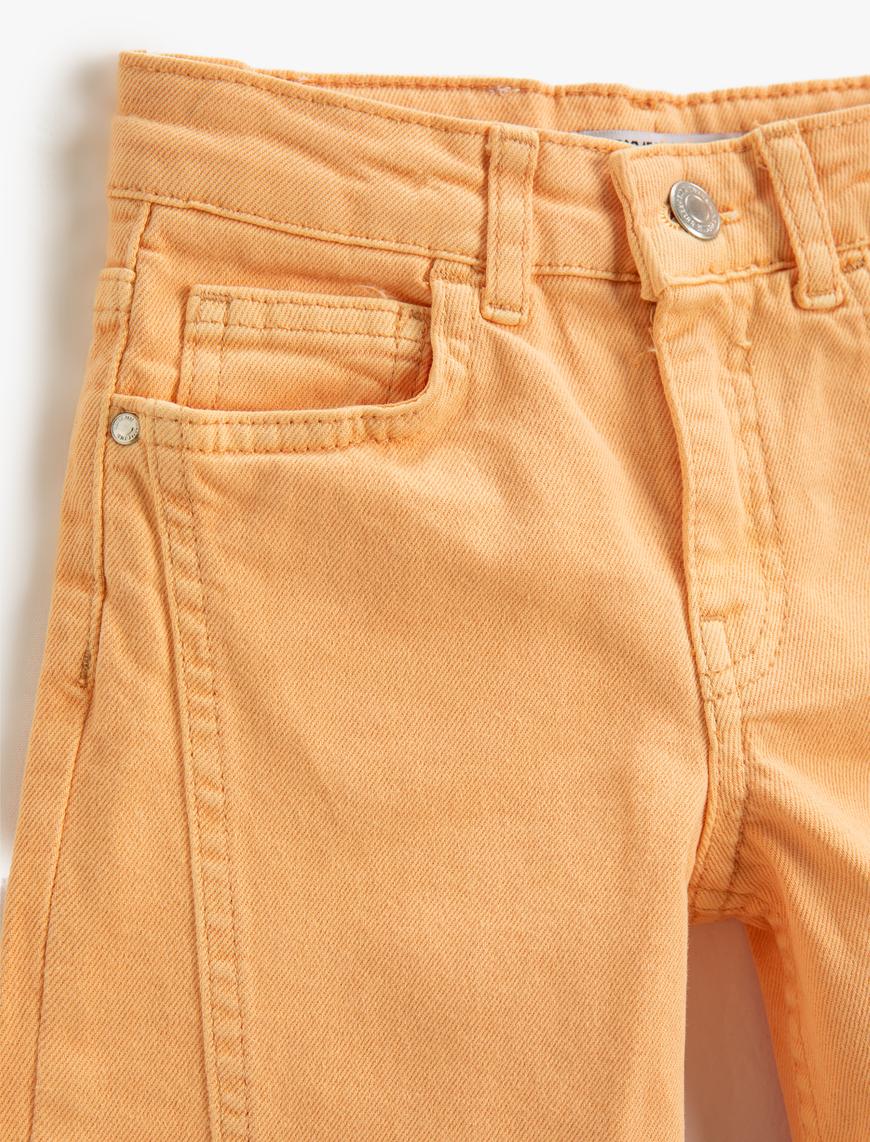  Kız Çocuk Bol Paça Kot Pantolon Dikiş Detaylı Cepli - Wide Leg Jean Beli Ayarlanabilir Lastikli