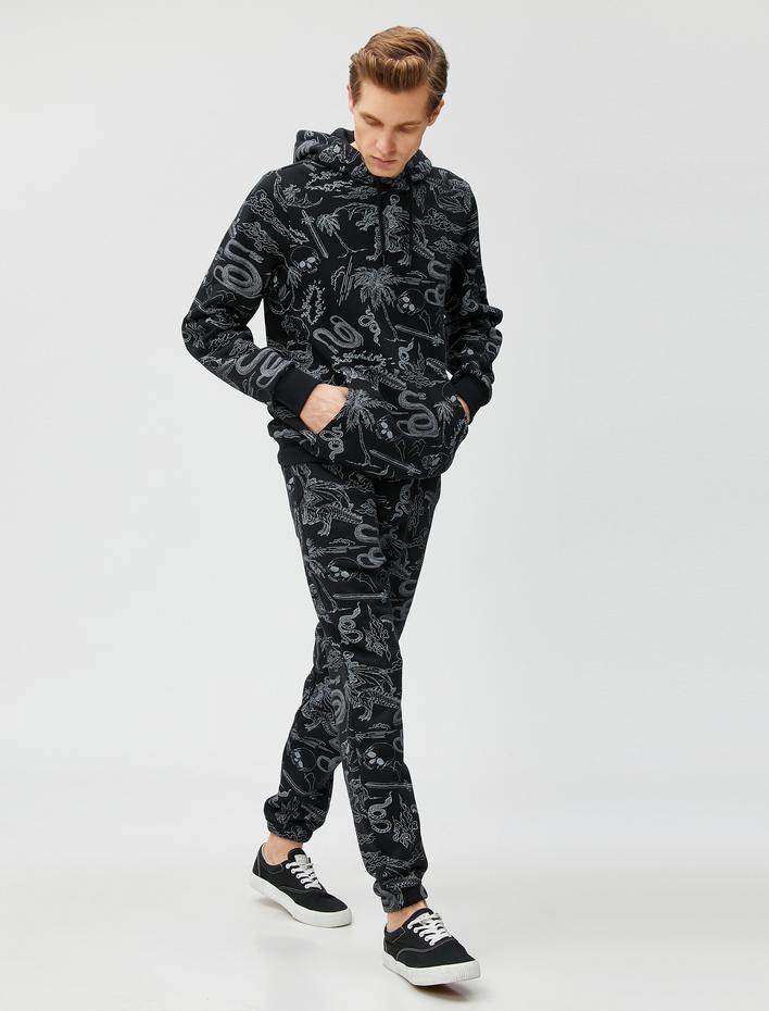  Kuru Kafa Baskılı Eşofman Altı Beli Bağcıklı Cepli