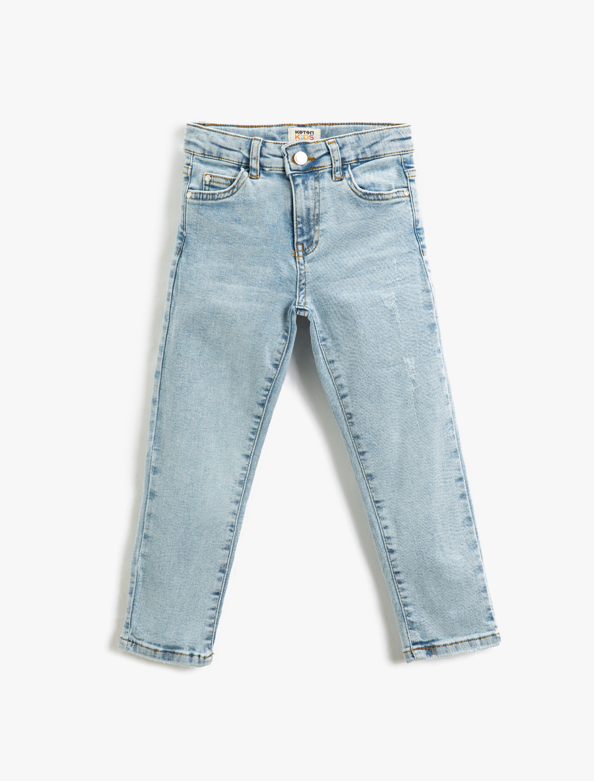 Koton Kot Pantolon Düz Paça Normal Bel Pamuklu - Straight Jean Beli Ayarlanabilir Lastikli. 3