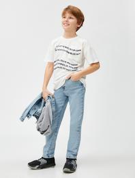 Kot Pantolon Düz Paça Normal Bel Pamuklu - Straight Jean  Beli Ayarlanabilir Lastikli
