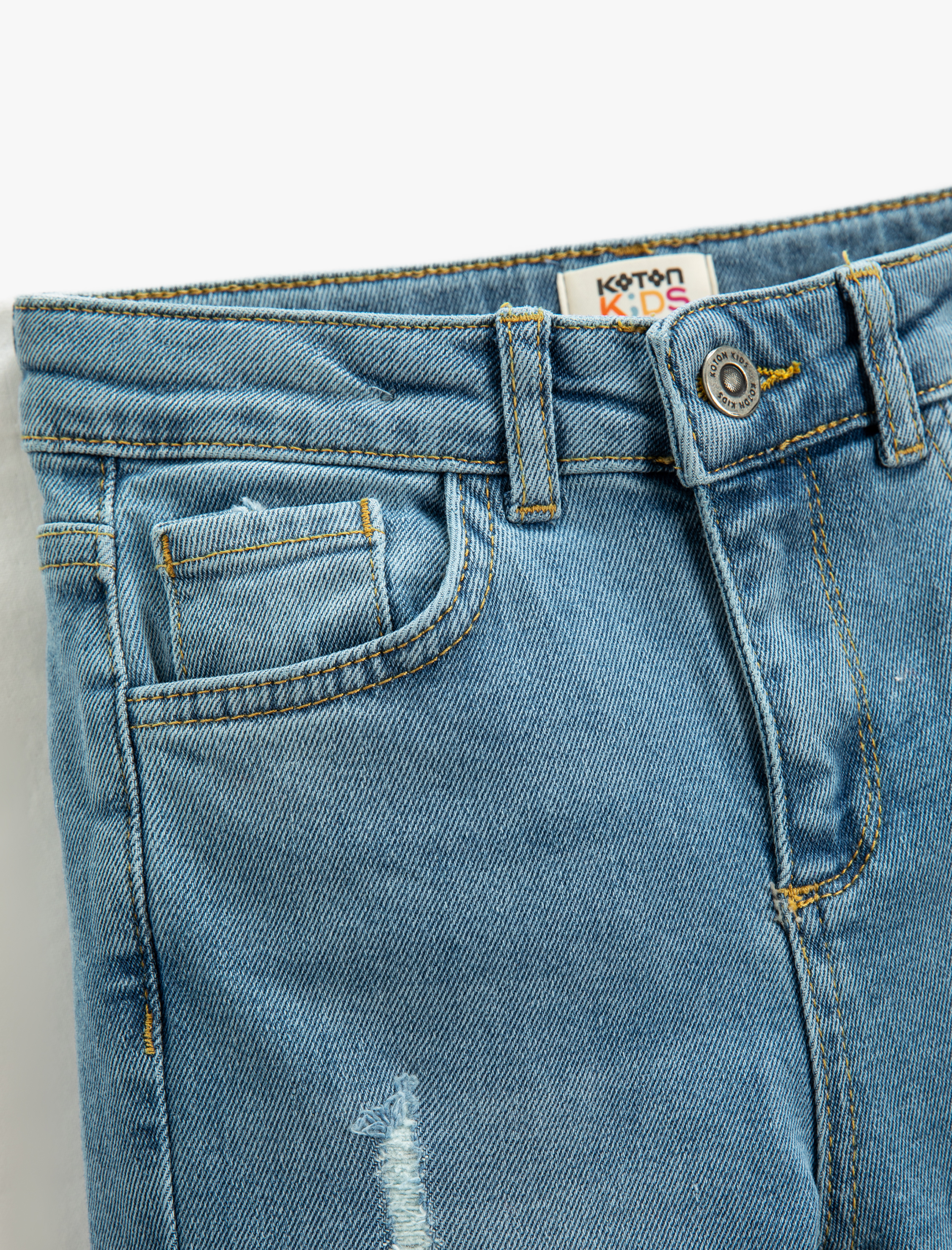 Koton Kot Pantolon Yıpratılmış Detaylı Pamuklu Cepli - Slim Jean Beli Ayarlanabilir Lastikli. 5