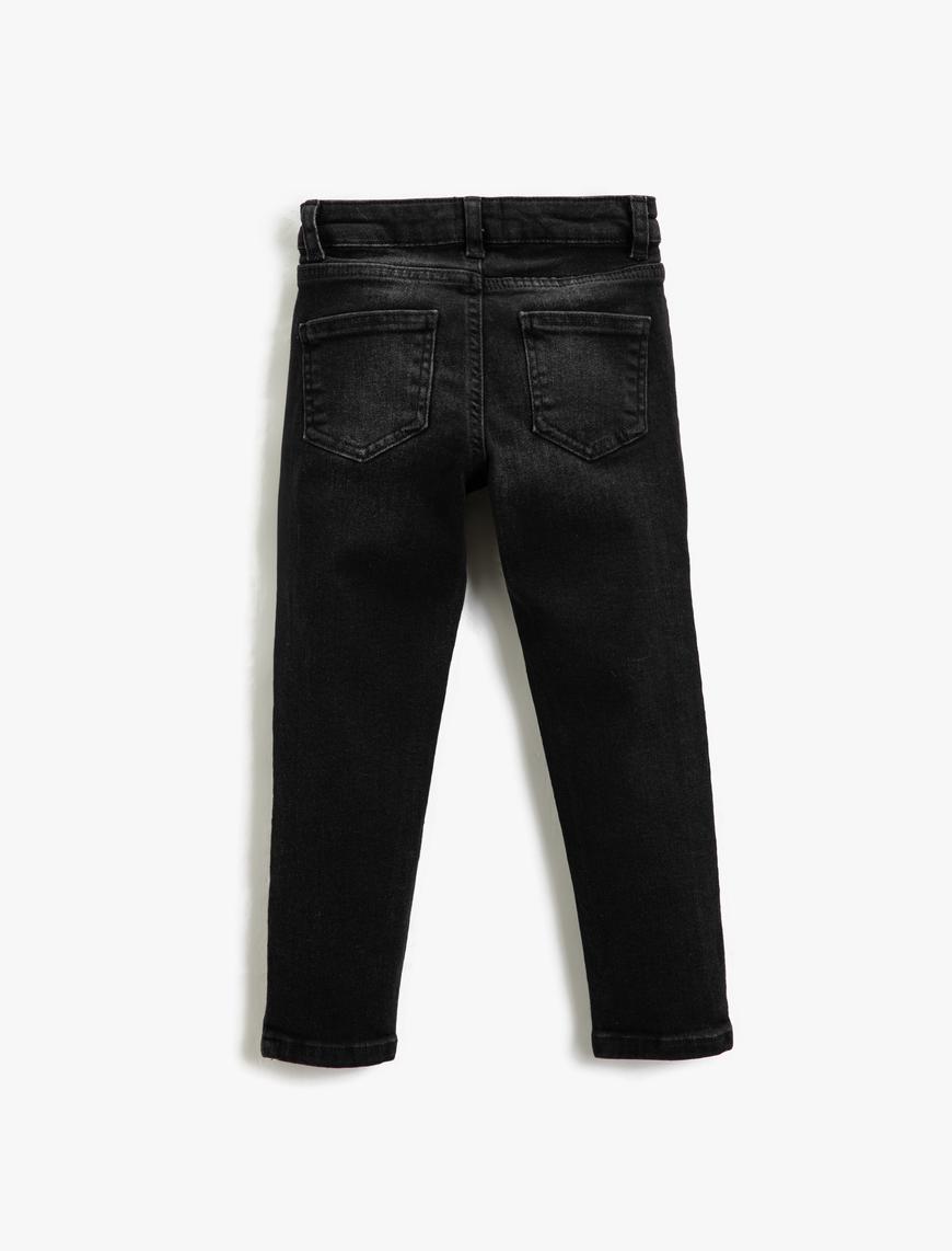 Erkek Çocuk Kot Pantolon Düz Paça Normal Bel - Straight Jean  Beli Ayarlanabilir Lastikli