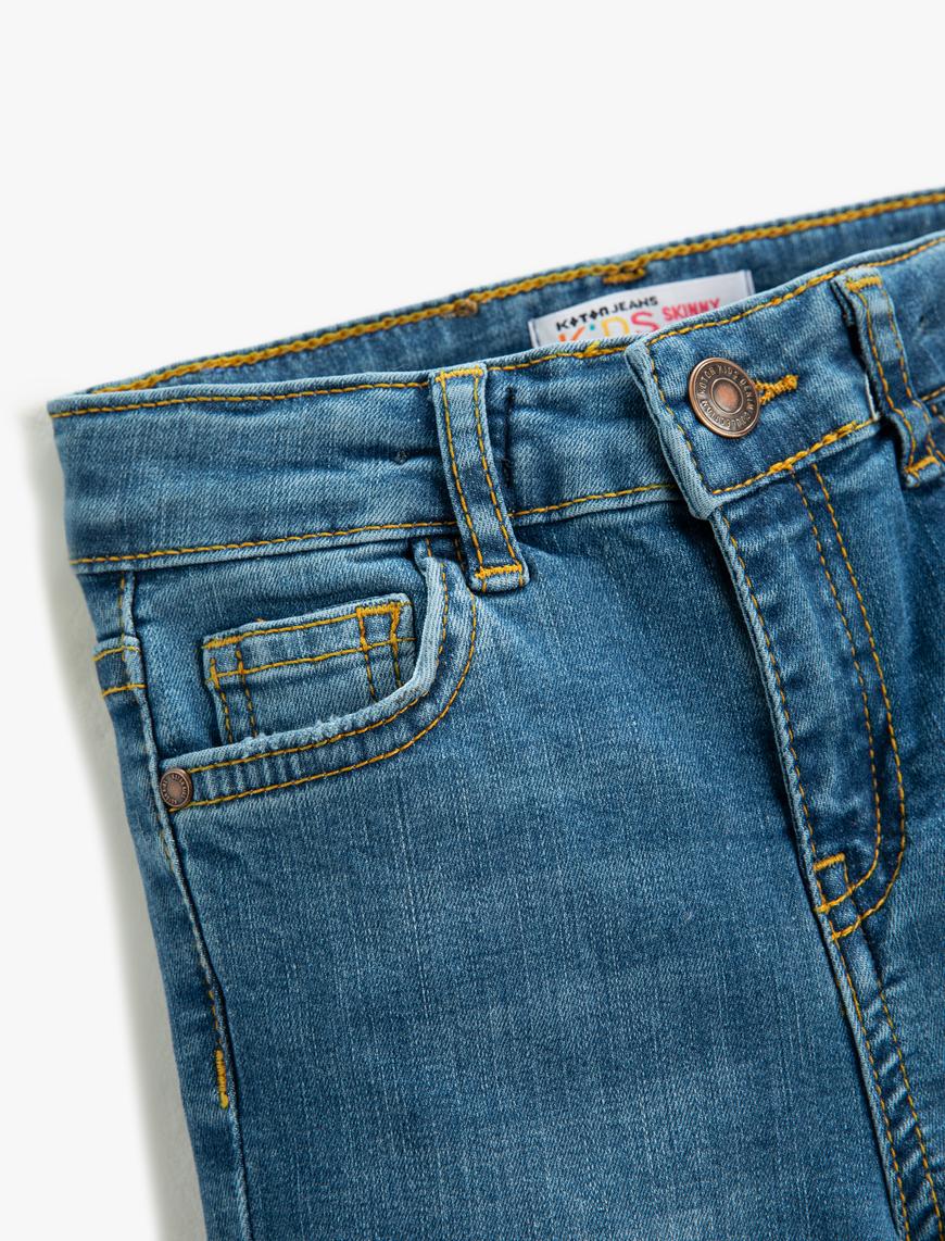  Kız Çocuk Dar Paça Kot Pantolon - Skinny Jean Beli Ayarlanabilir Lastikli