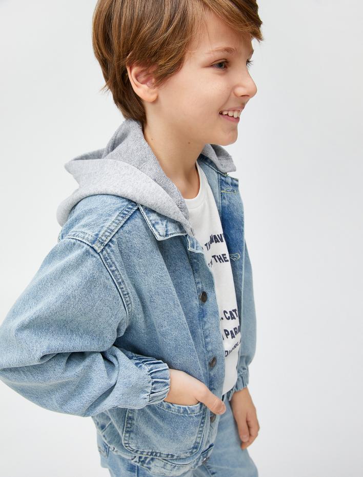 Erkek Çocuk Oversize Kot Ceket Çıkarılabilir Kapüşonlu Cepli Pamuklu