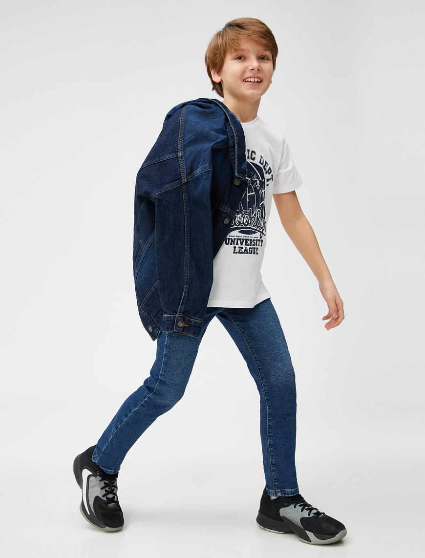  Erkek Çocuk Kot Pantolon Düz Paça Normal Bel Pamuklu - Straight Jean  Beli Ayarlanabilir Lastikli