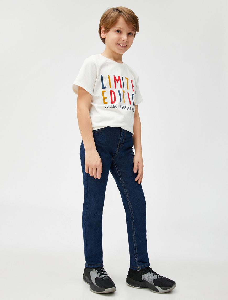  Erkek Çocuk Dar Paça Kot Pantolon - Skinny Jean Beli Ayarlanabilir Lastikli