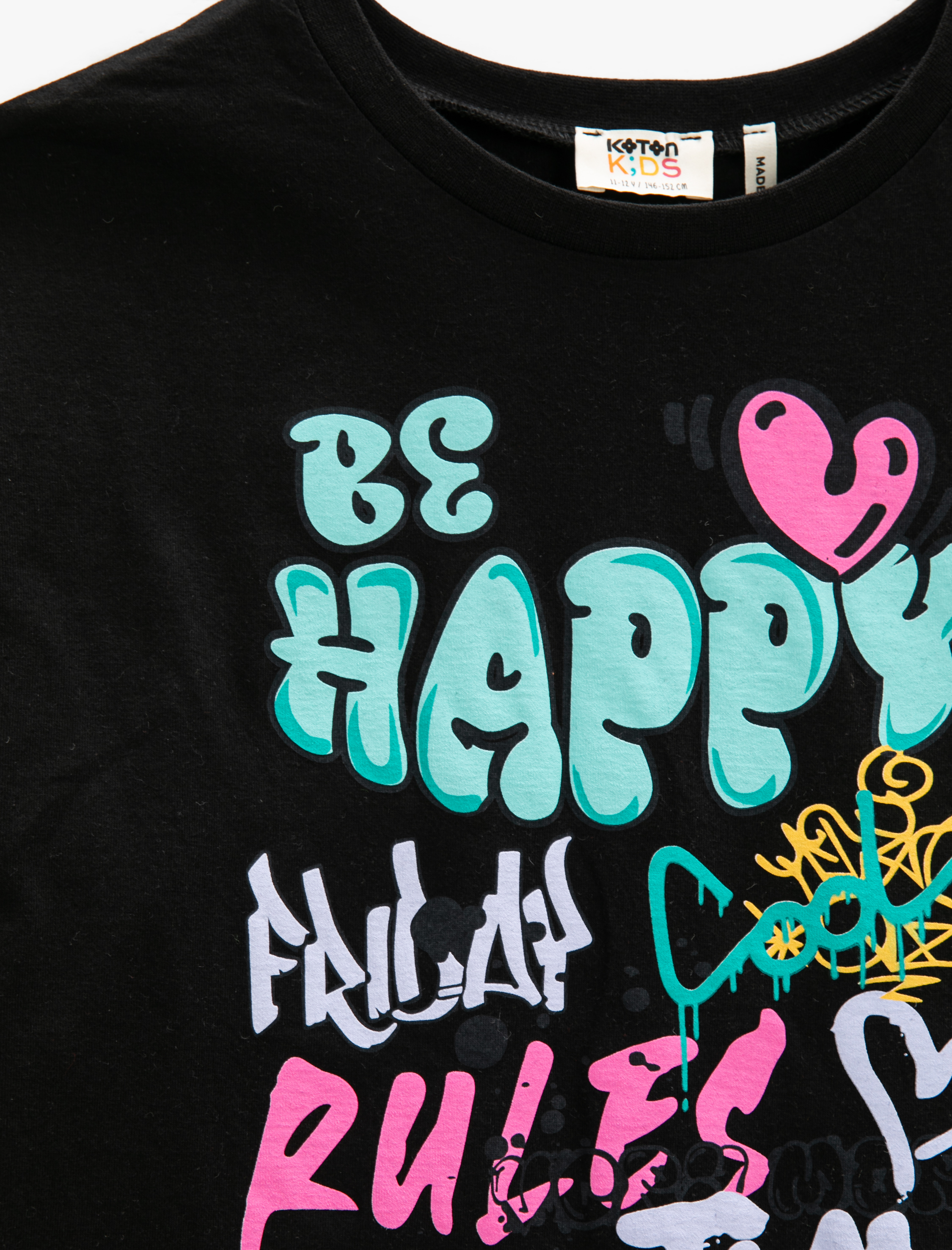  Kız Çocuk Kısa Kollu Crop Tişört Grafiti Baskılı Bisiklet Yaka Pamuklu