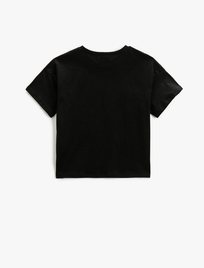 Kız Çocuk Kısa Kollu Crop Tişört Grafiti Baskılı Bisiklet Yaka Pamuklu