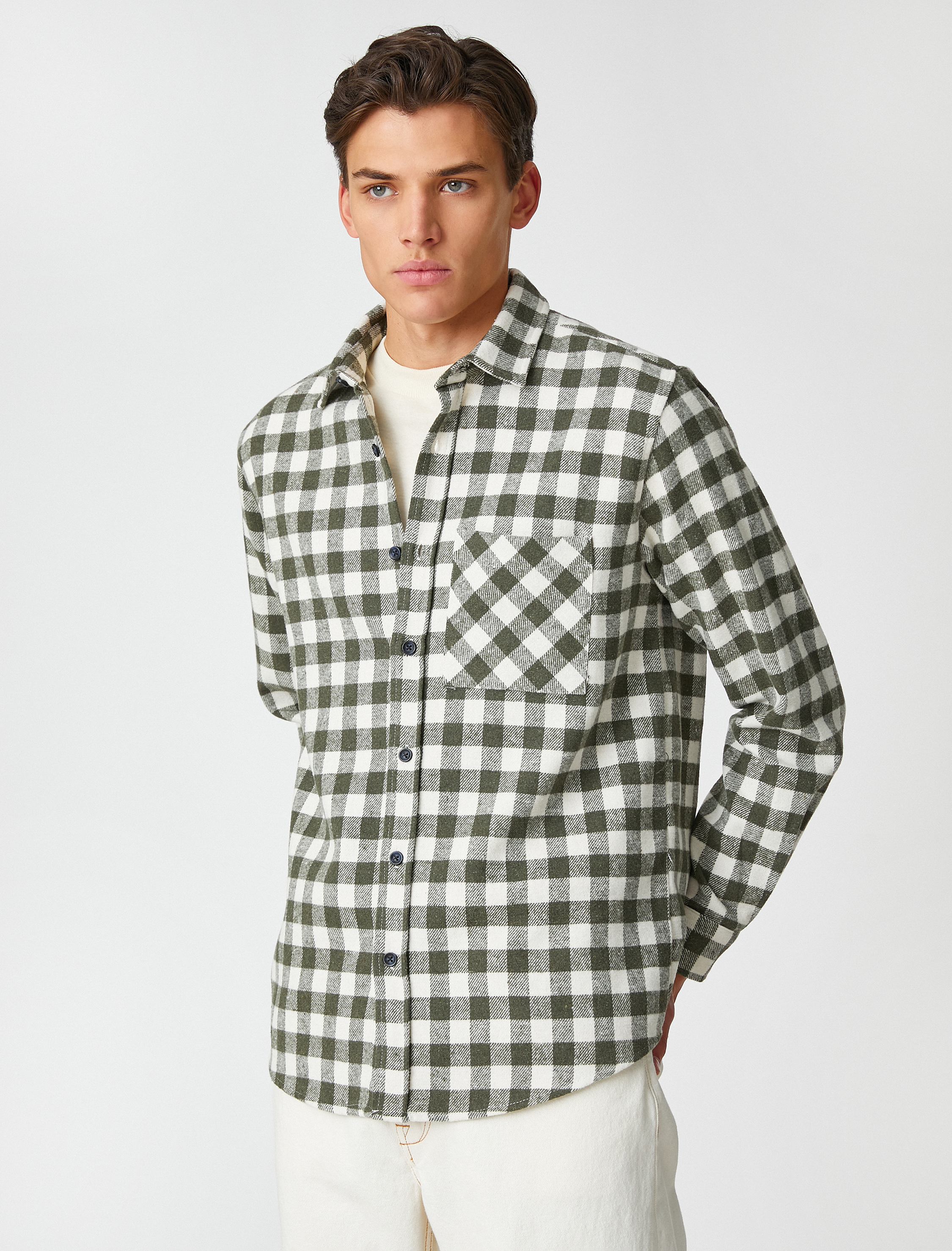   Oduncu Gömleği Cep Detaylı Klasik Yaka Uzun Kollu