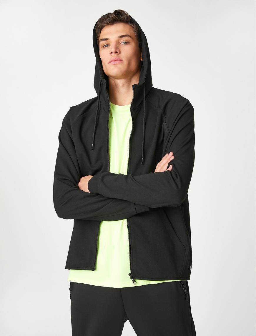   Spor Sweatshirt Kapşonlu Fermuarlı Cepli