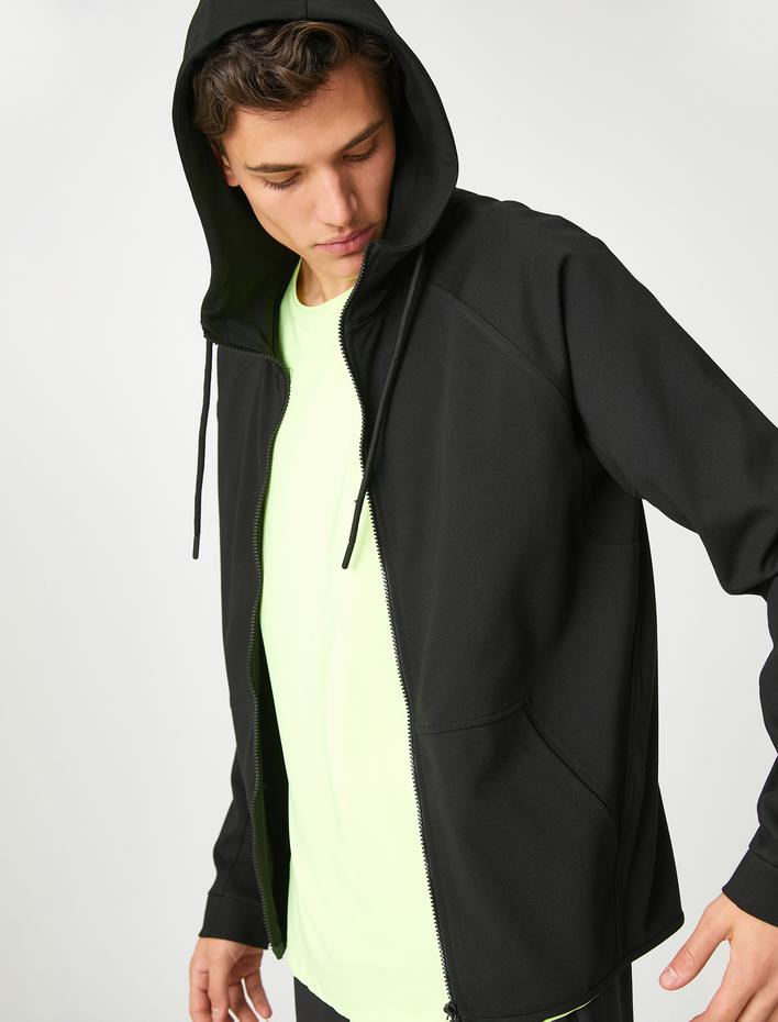  Spor Sweatshirt Kapşonlu Fermuarlı Cepli