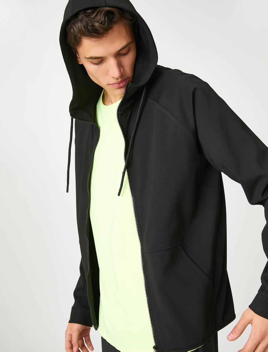   Spor Sweatshirt Kapşonlu Fermuarlı Cepli