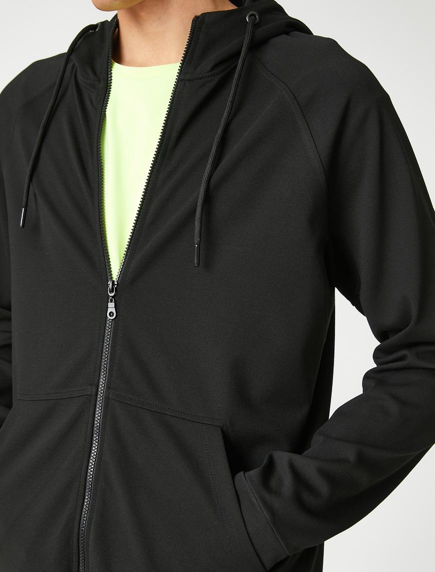   Spor Sweatshirt Kapşonlu Fermuarlı Cepli