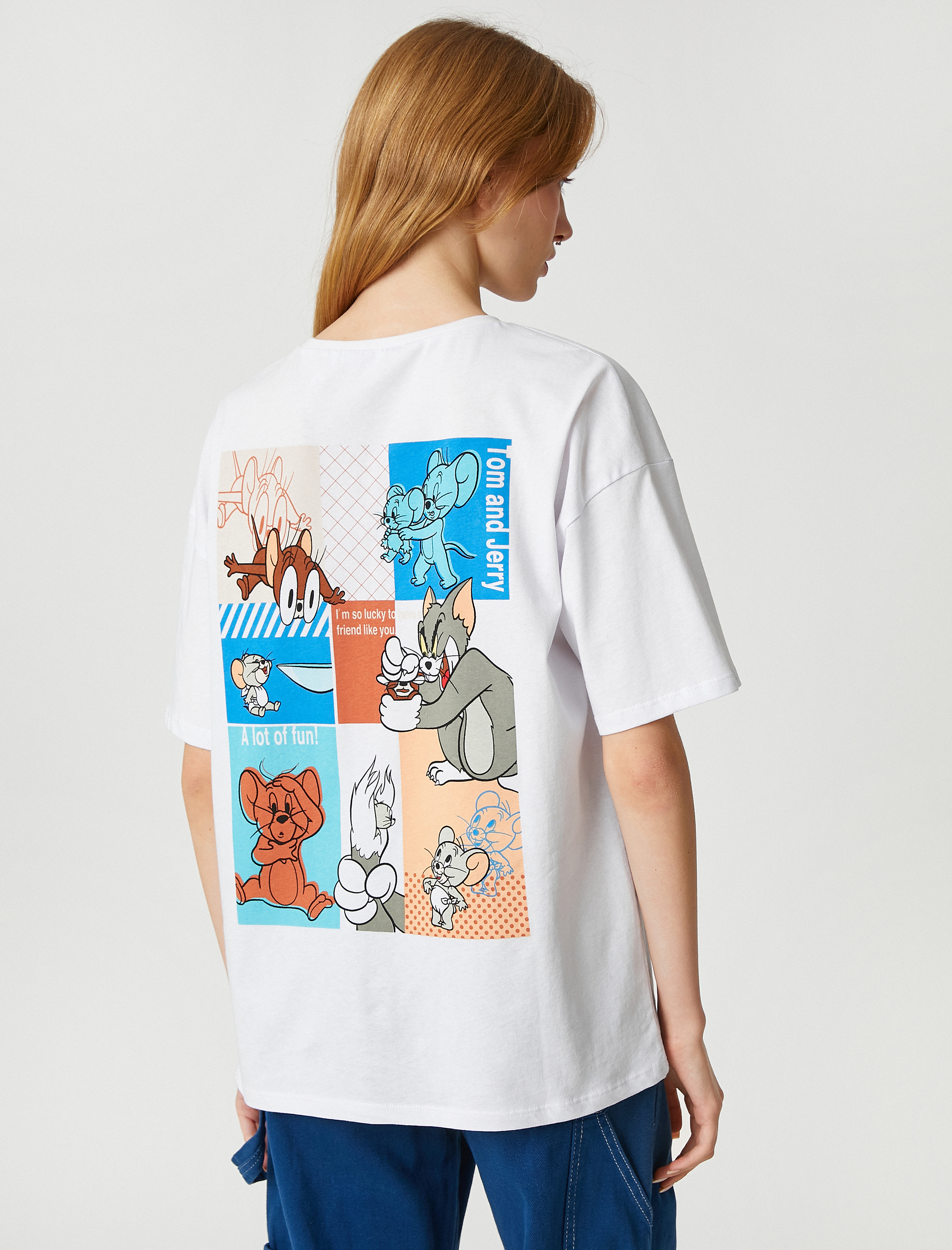   Tom ve Jerry Tişört Oversize Pamuklu Lisanslı Kısa Kollu