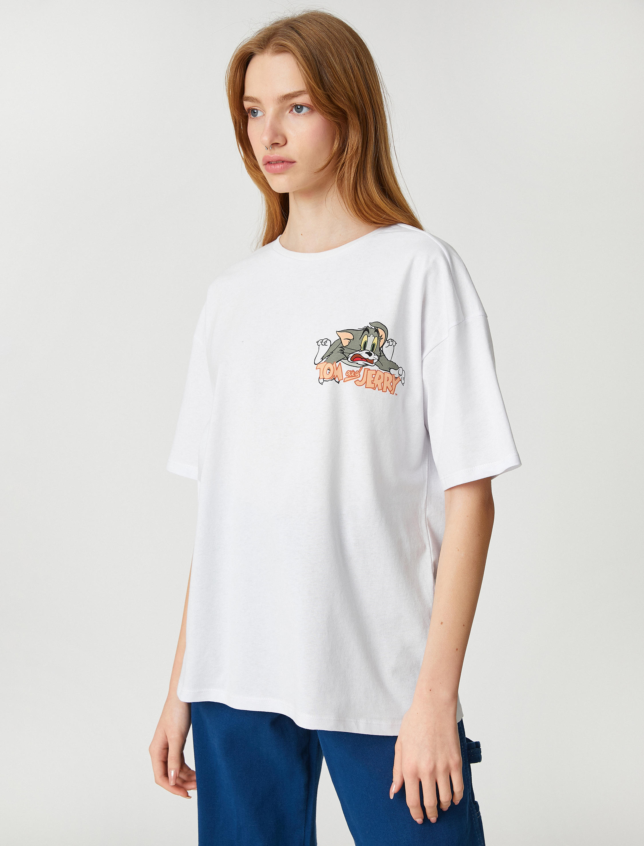   Tom ve Jerry Tişört Oversize Pamuklu Lisanslı Kısa Kollu