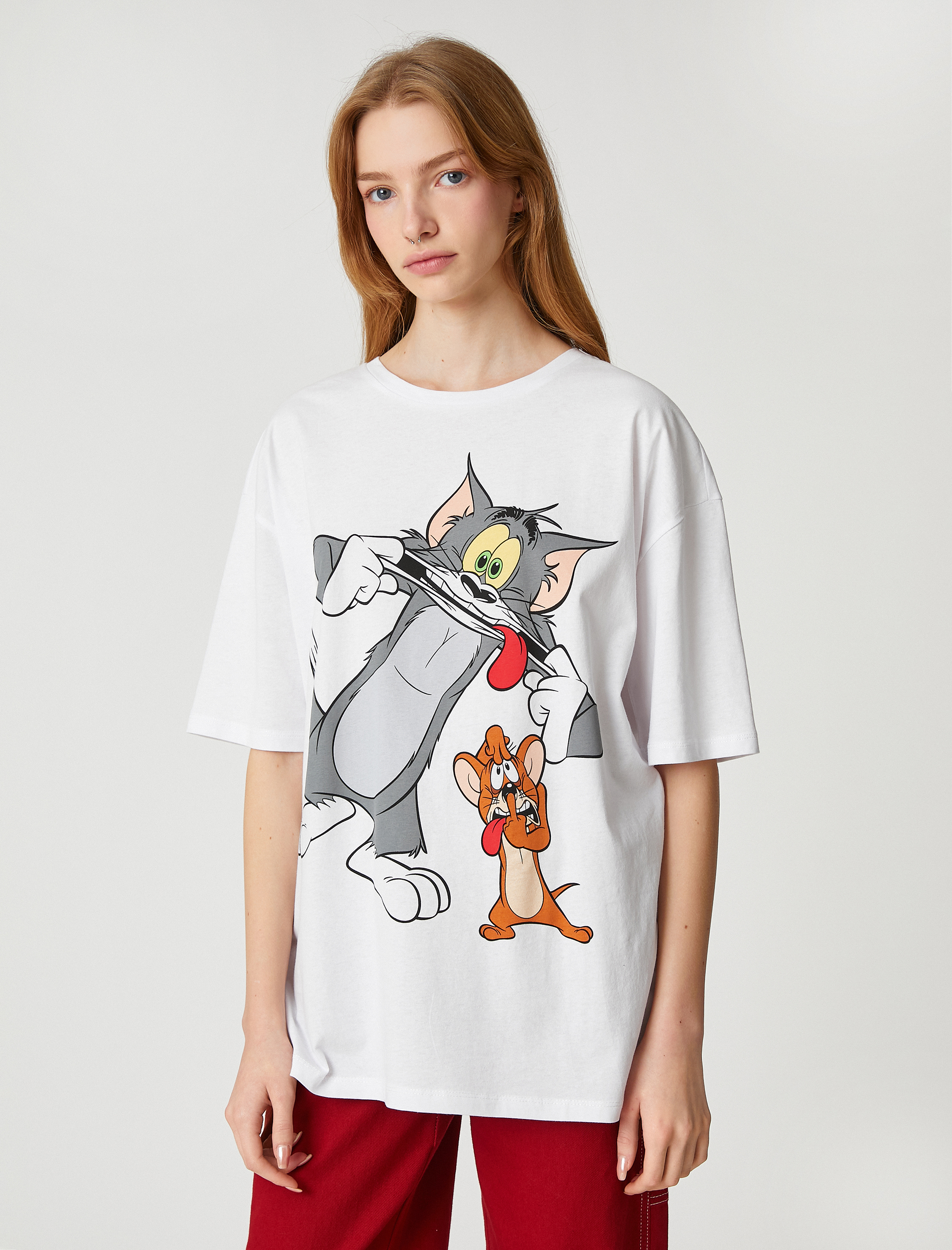   Tom ve Jerry Tişört Oversize Pamuklu Lisanslı Kısa Kollu